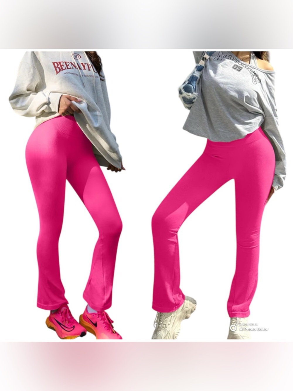 OQQ Ribbed Flare Yoga Pants Small Rose Hot Pink High Waisted Leggings NWT